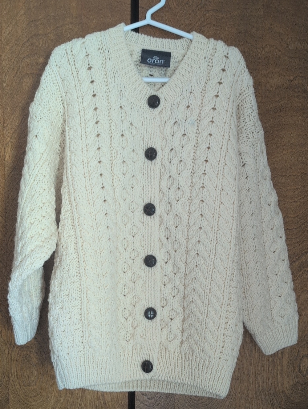 Aran Crafts Cream Cable-Knit Button Cardigan Sweater